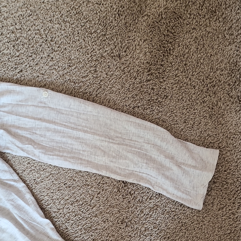 Light Gray Long Sleeve Henley Shirt Roll Up Sleeves - Picture 8 of 14